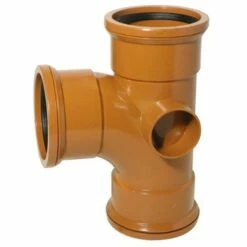 Terracotta 110mm Underground 90 Degree Triple Socket Junction With Twin Boss